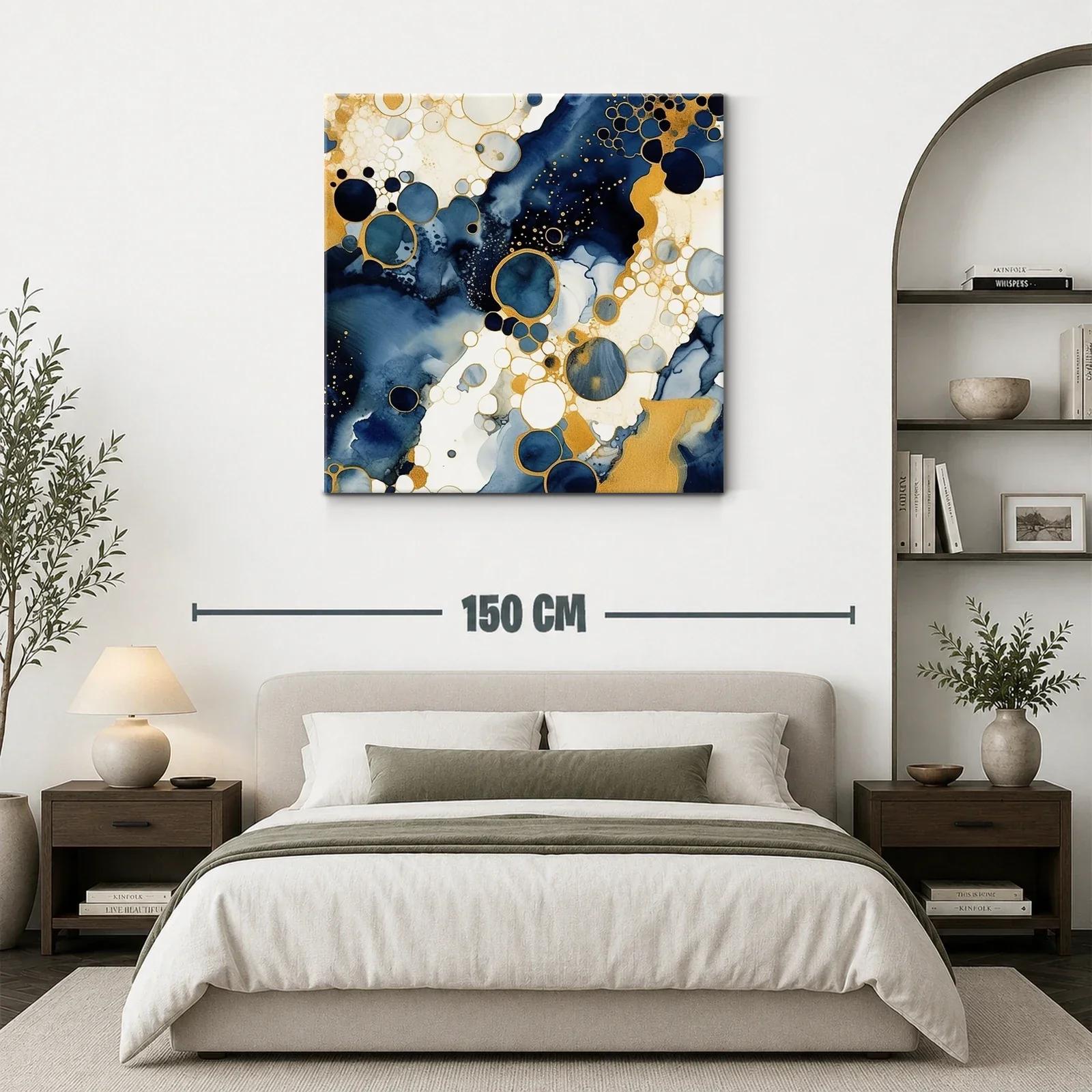 Cuadro abstracto con círculos y detalles dorados — miniatura 3