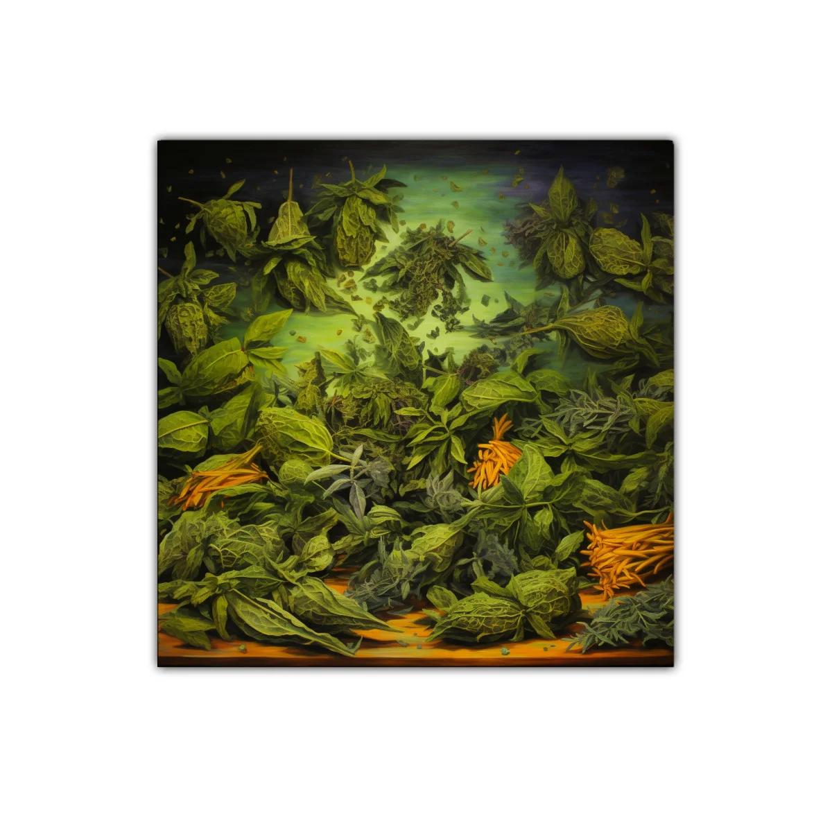 Cuadro decorativo con hojas verdes y toques amarillos — imagen principal