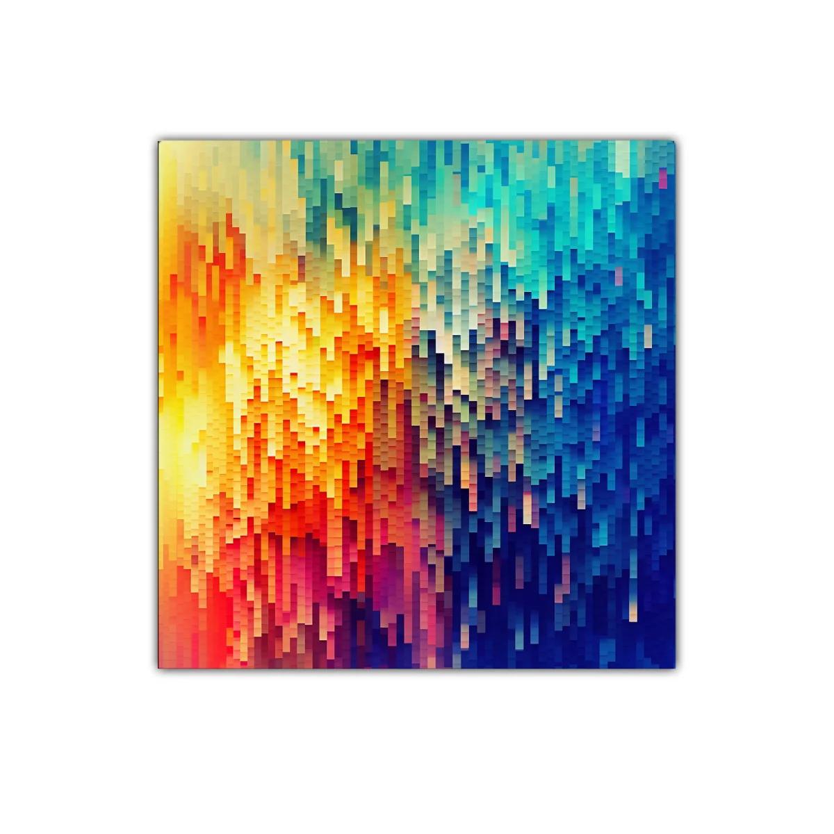 Cuadro abstracto de colores vivos con patrón pixelado