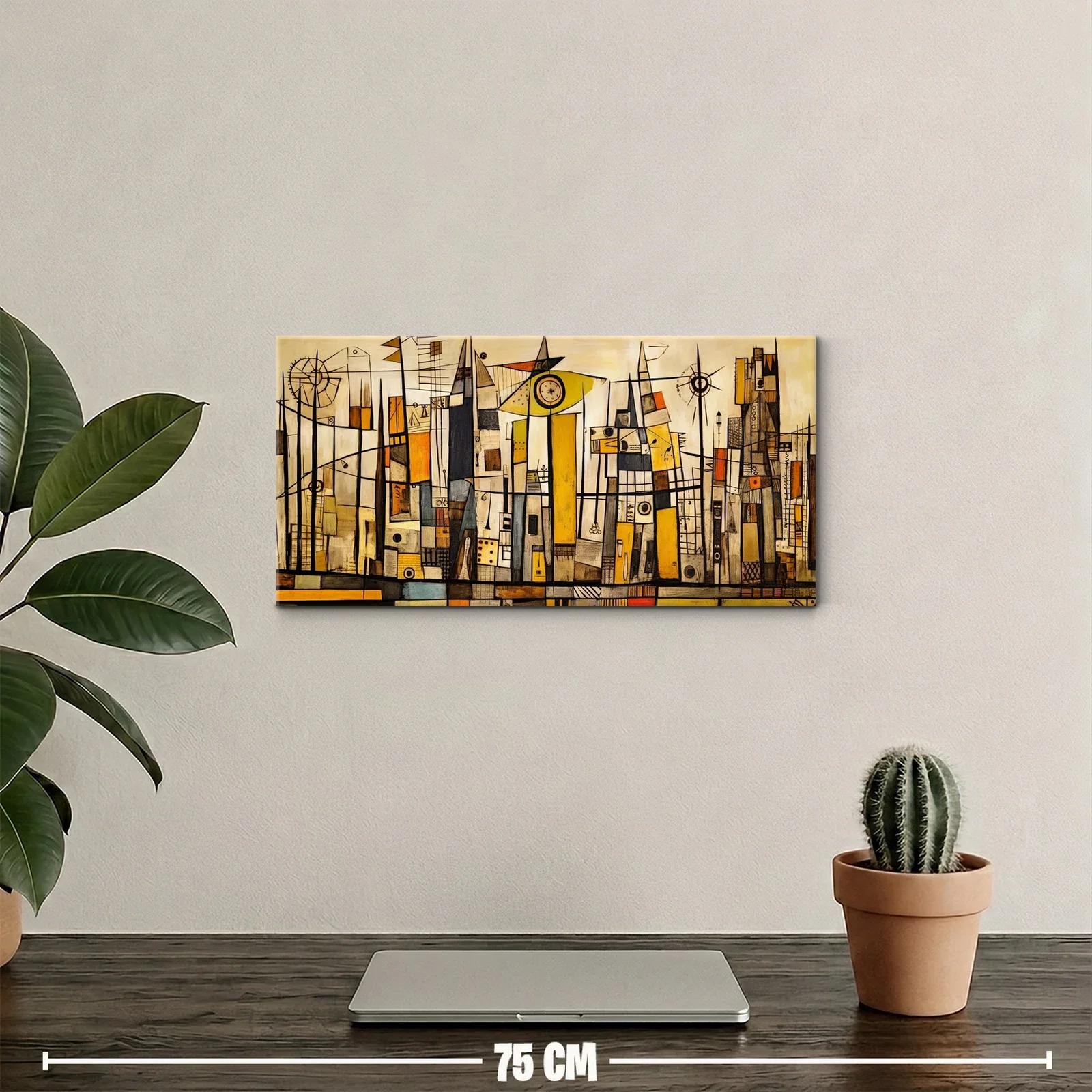 Cuadro ciudad abstracta con veleros y sol — miniatura 2