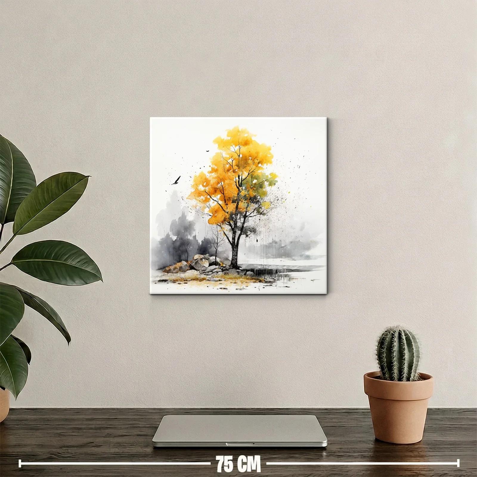 Árbol otoñal con tonalidades doradas y grises suaves — miniatura 2