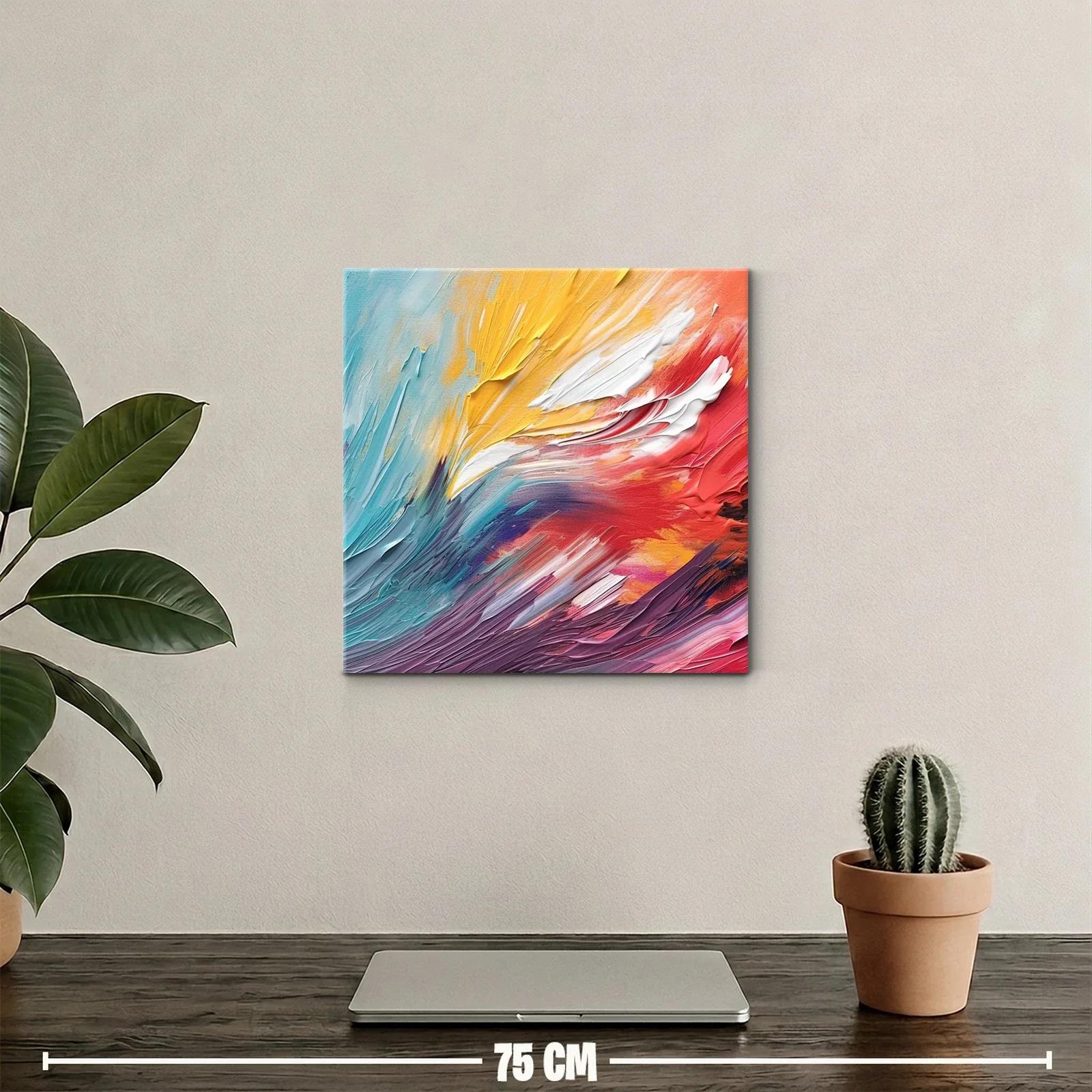 Cuadro abstracto vibrante con tonos cálidos y fríos — miniatura 2