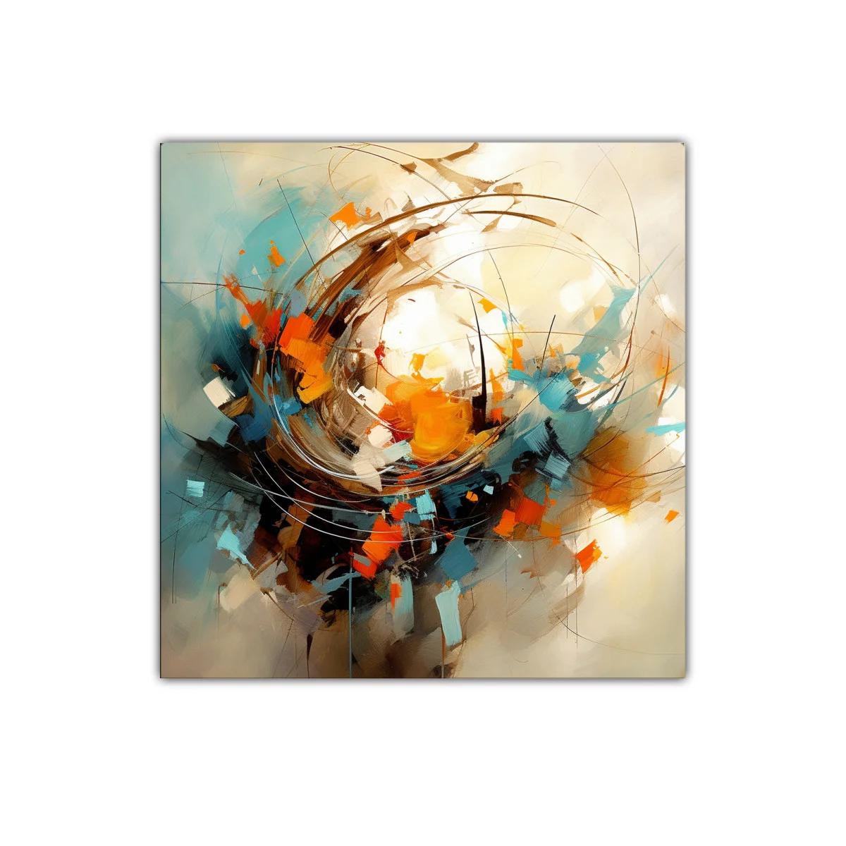 Cuadro abstracto con tonos cálidos y dinamismo vibrante