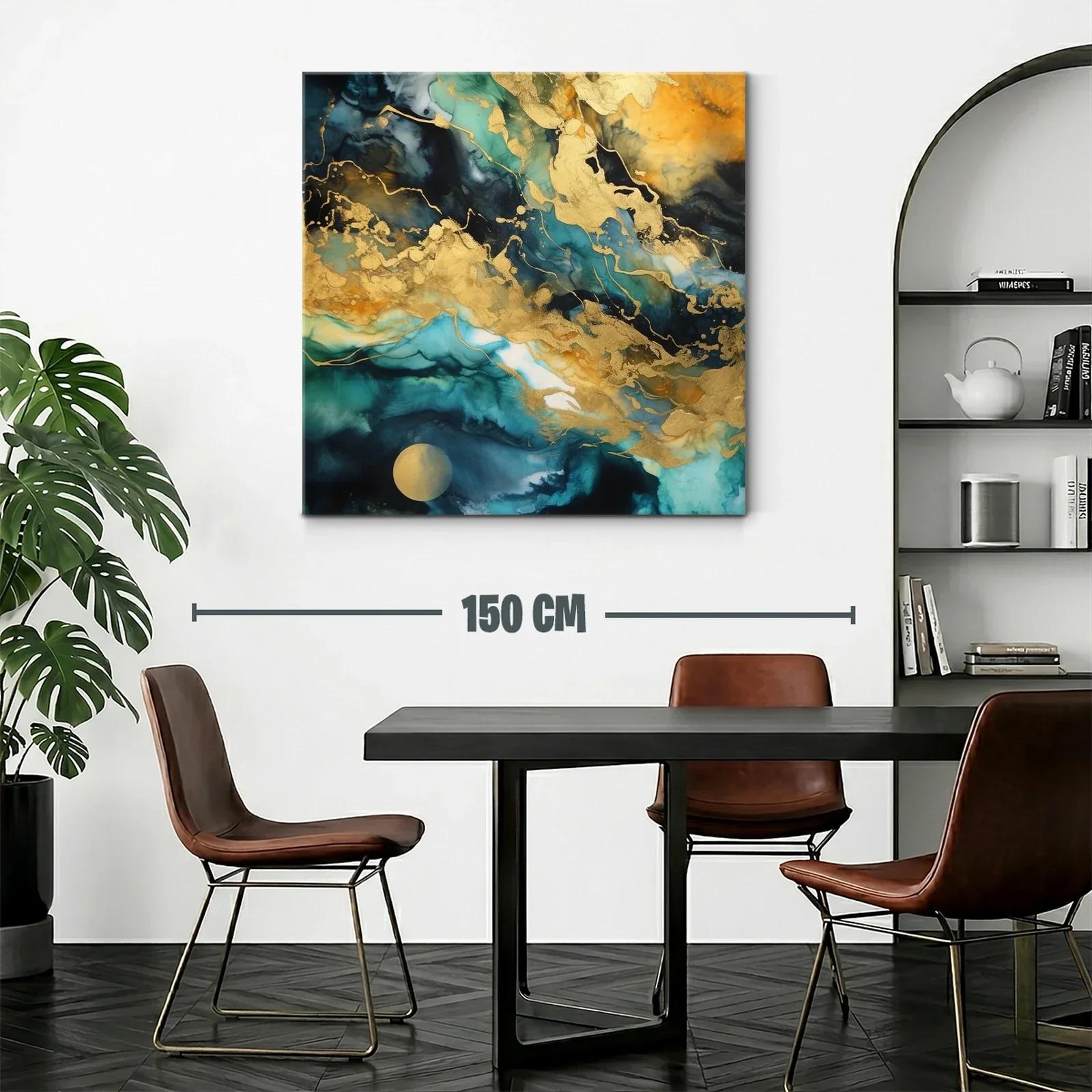 Cuadro abstracto con tonos dorados y azules intensos — miniatura 2