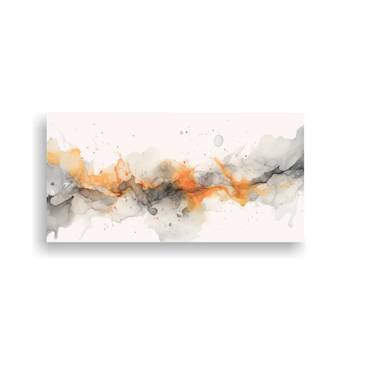 Cuadro franja abstracta de tinta y humo con acentos naranjas