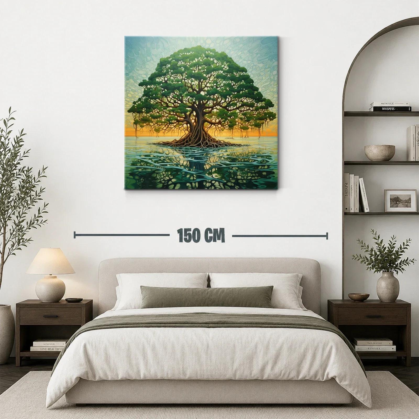 Esplendoroso árbol sobre aguas en luz cálida del atardecer — miniatura 3