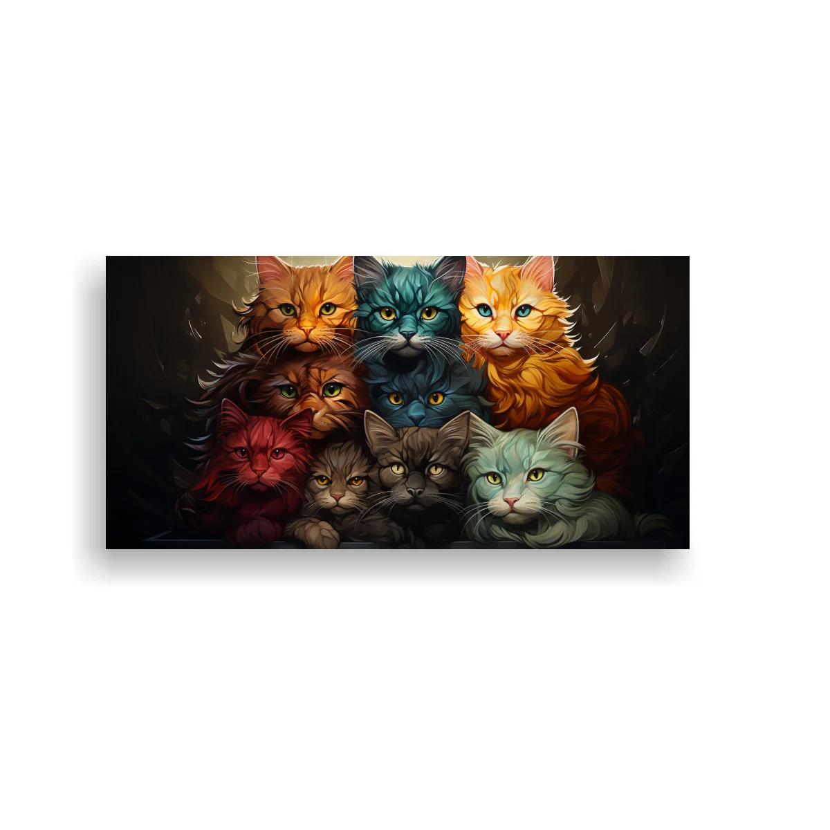 Cuadro grupo de gatos de pelo largo con ojos brillantes