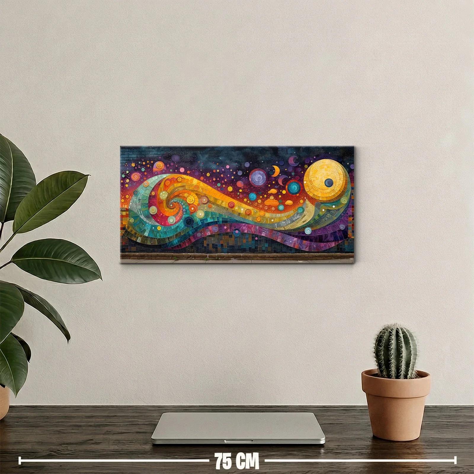 Cuadro espiral cósmica con banda ondulante y disco dorado — miniatura 2