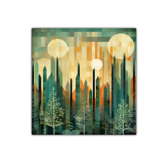 Paisaje geométrico de bosque y lunas brillantes