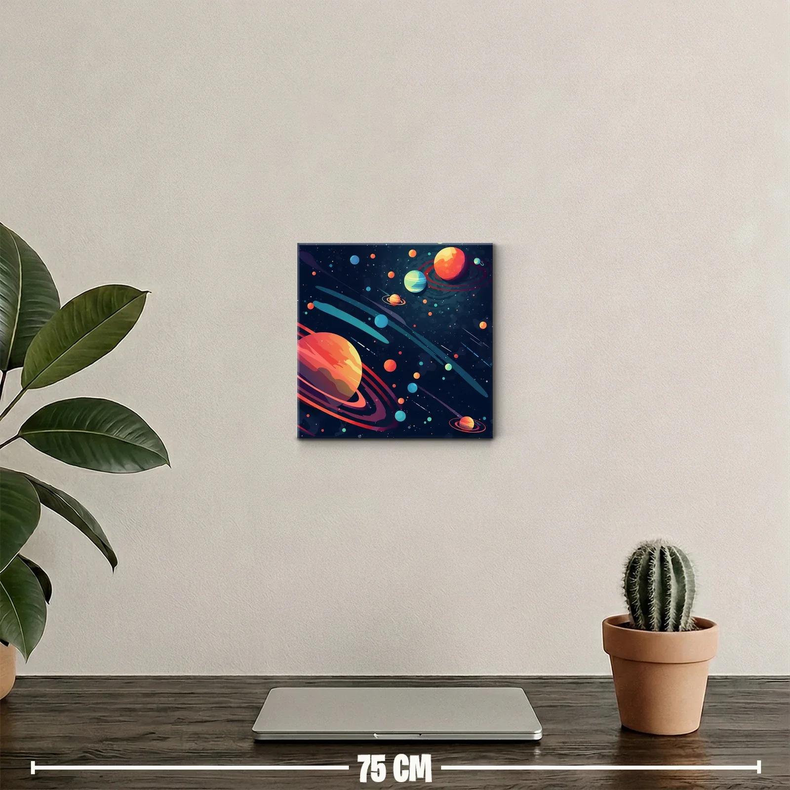 Cuadro decorativo con galaxia y colorido sistema solar — miniatura 2