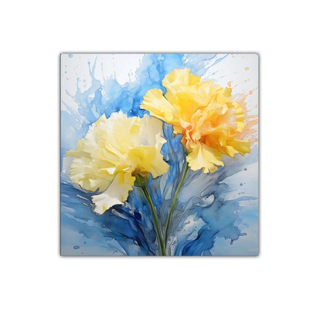 Cuadro decorativo con flores amarillas y fondo azul vibrante