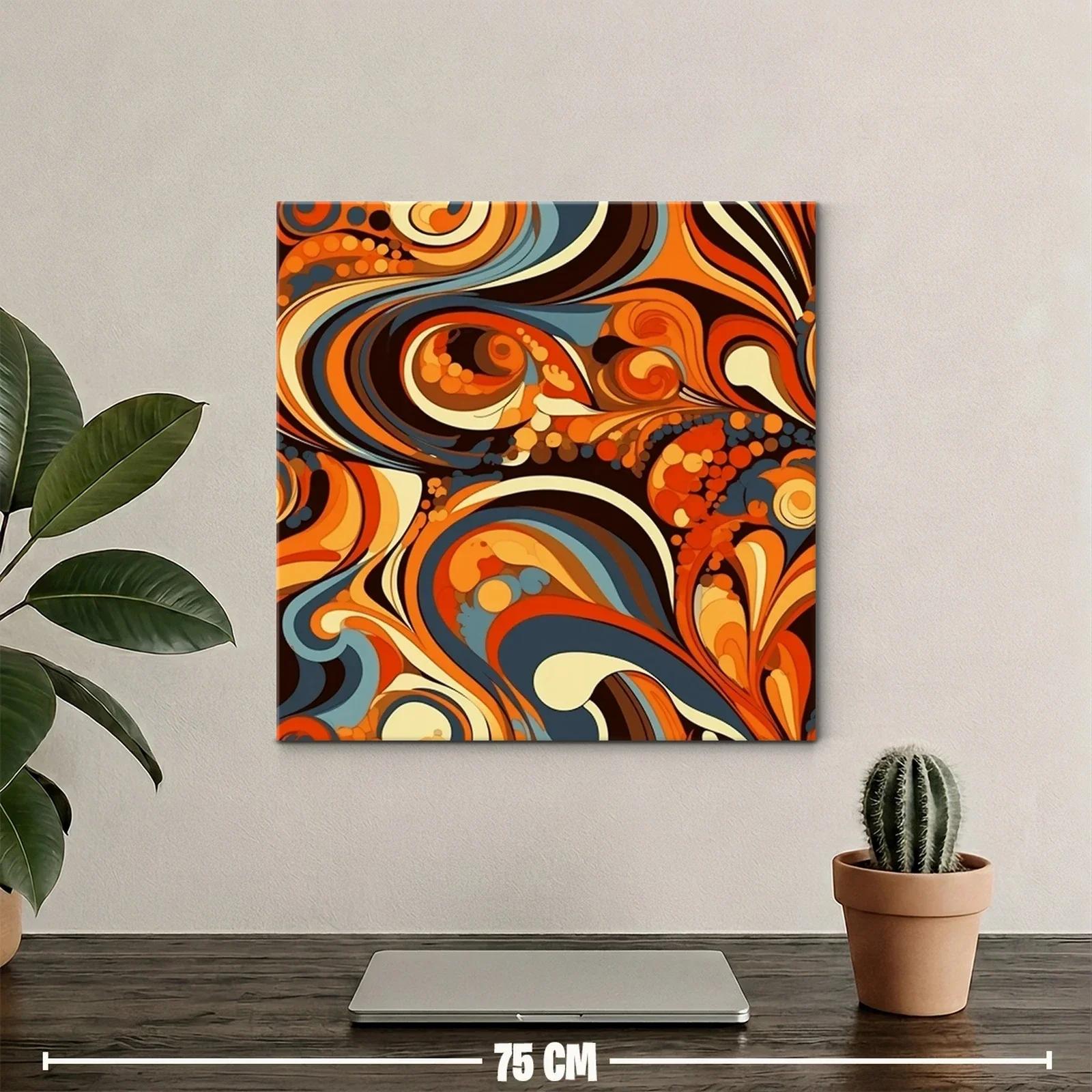 Cuadro abstracto con formas fluidas en tonos cálidos y azulados — miniatura 2