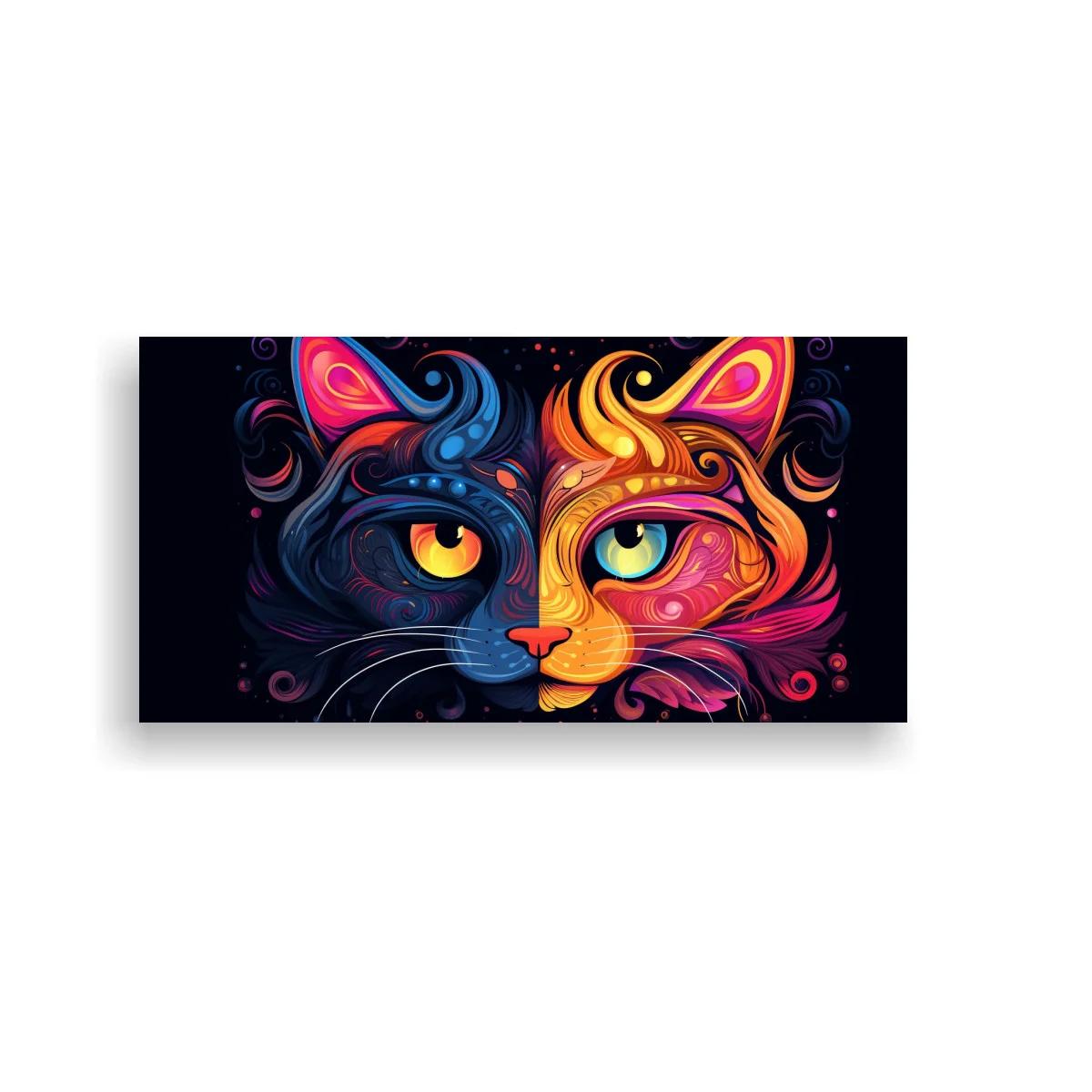 Cuadro cara de gato bicolor con trazos neón — imagen principal