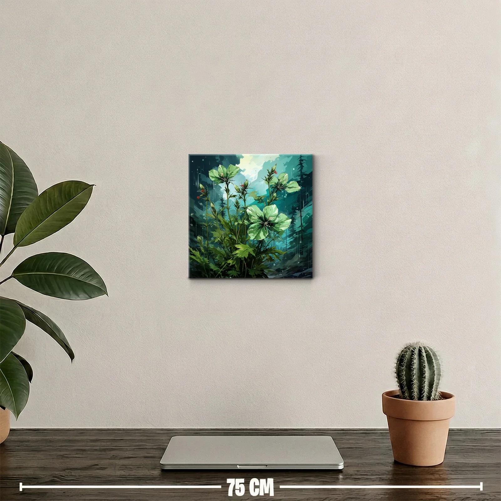 Flores verdes en fondo azul con atmósfera mística — miniatura 2