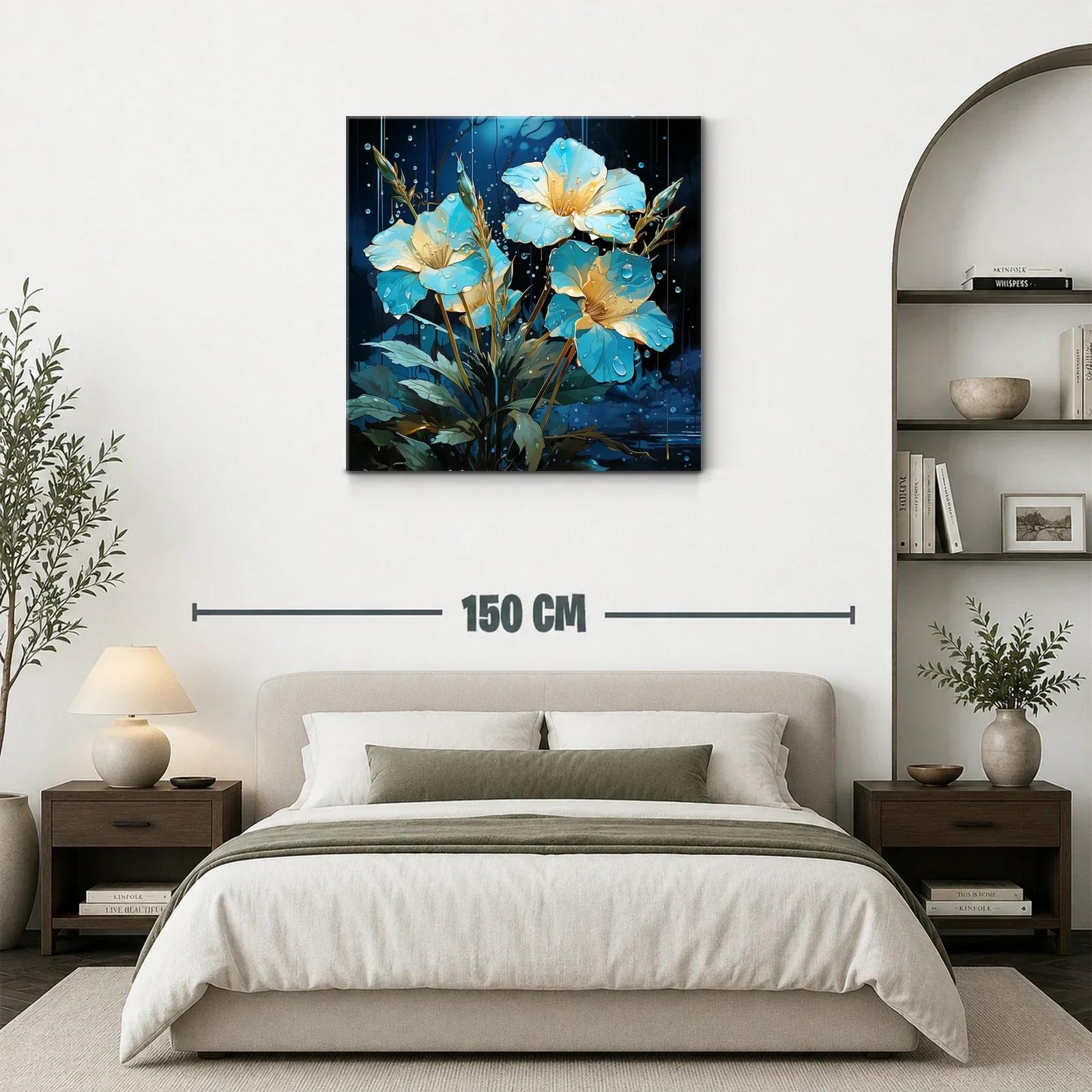 Flores luminosas en tonos azulados con gotas de agua — miniatura 3