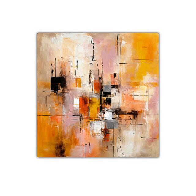 Cuadro abstracto con tonalidades cálidas y diseño geométrico