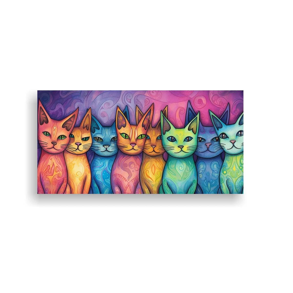 Cuadro gatos de colores en fila