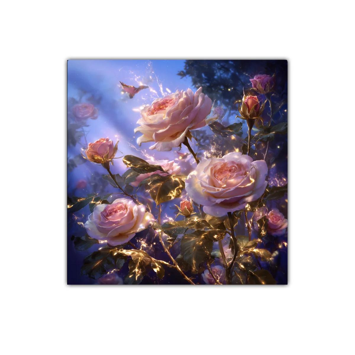 Rosas iluminadas en un entorno mágico y onírico