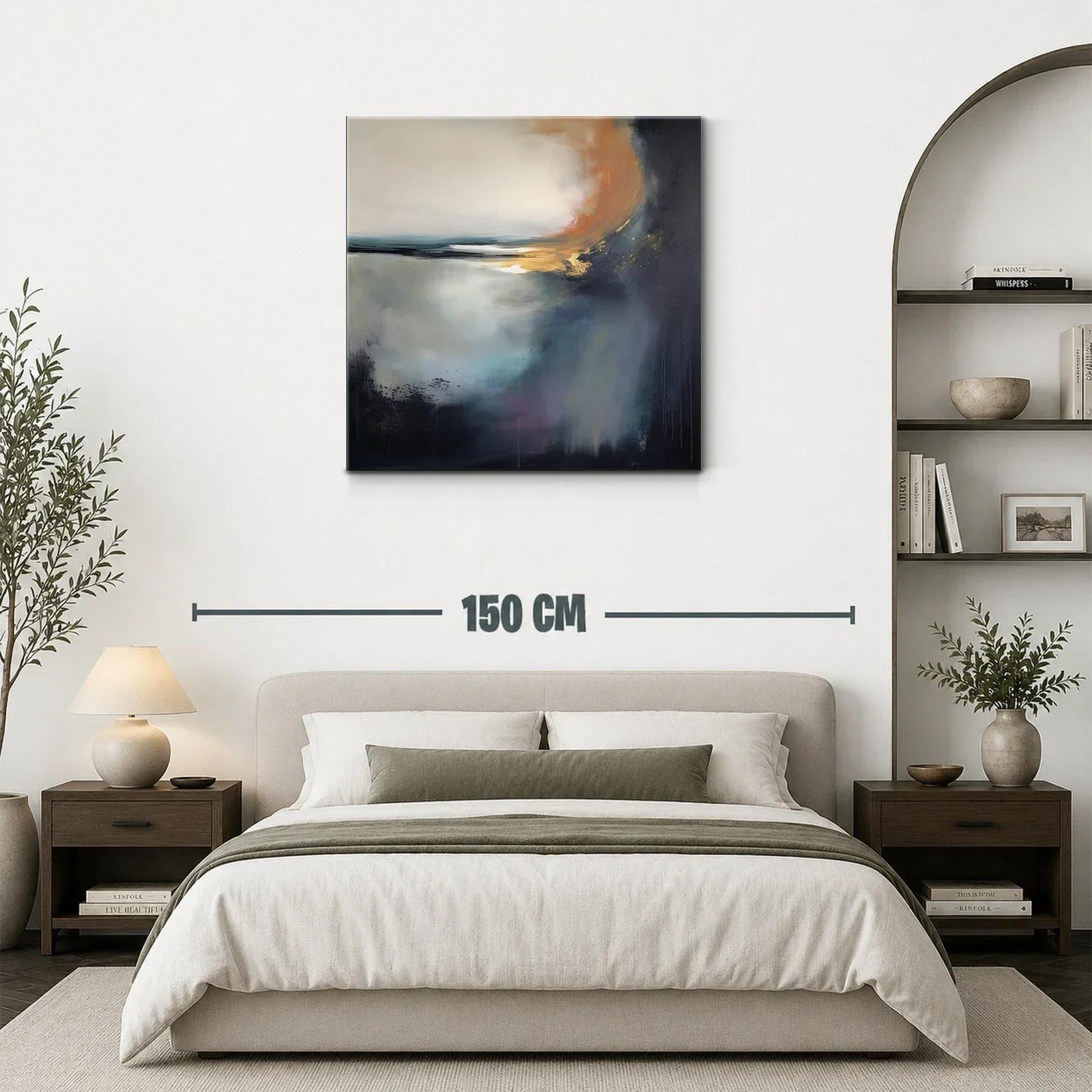 Cuadro abstracto con tonos cálidos y fríos en armonía — miniatura 3