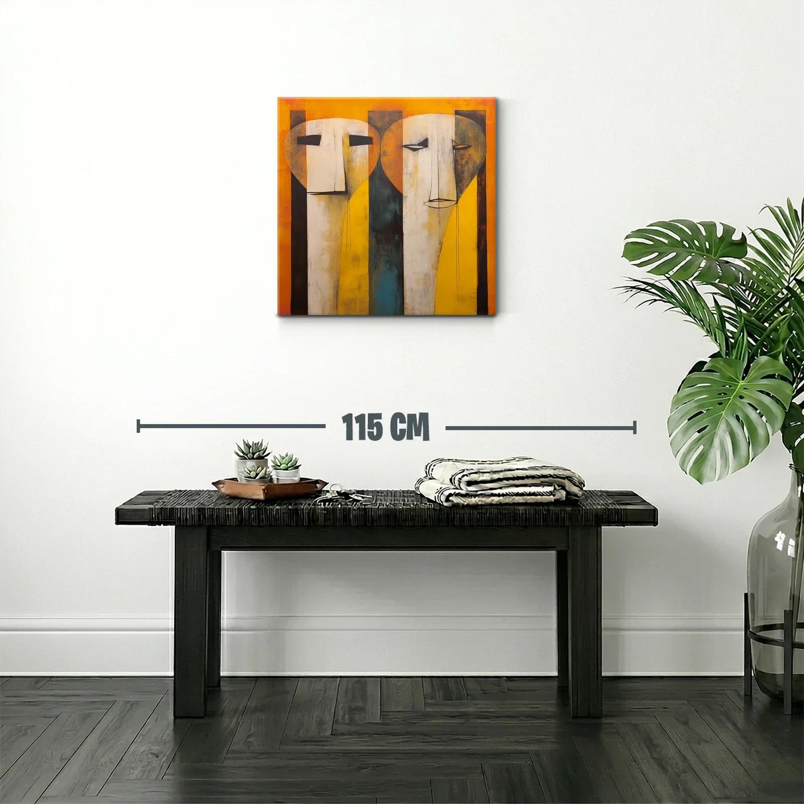 Cuadro contemporáneo con rostros abstractos en tonos cálidos — miniatura 2