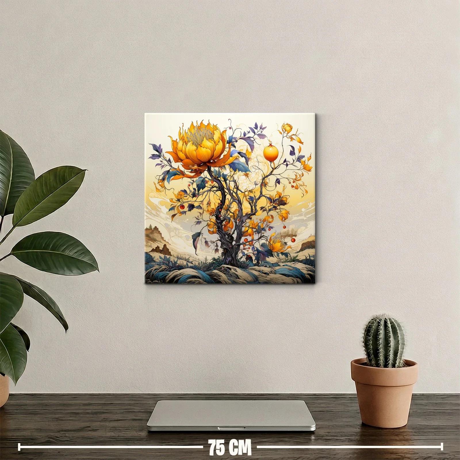Cuadro fantasioso con árbol y flores en tonos cálidos — miniatura 2