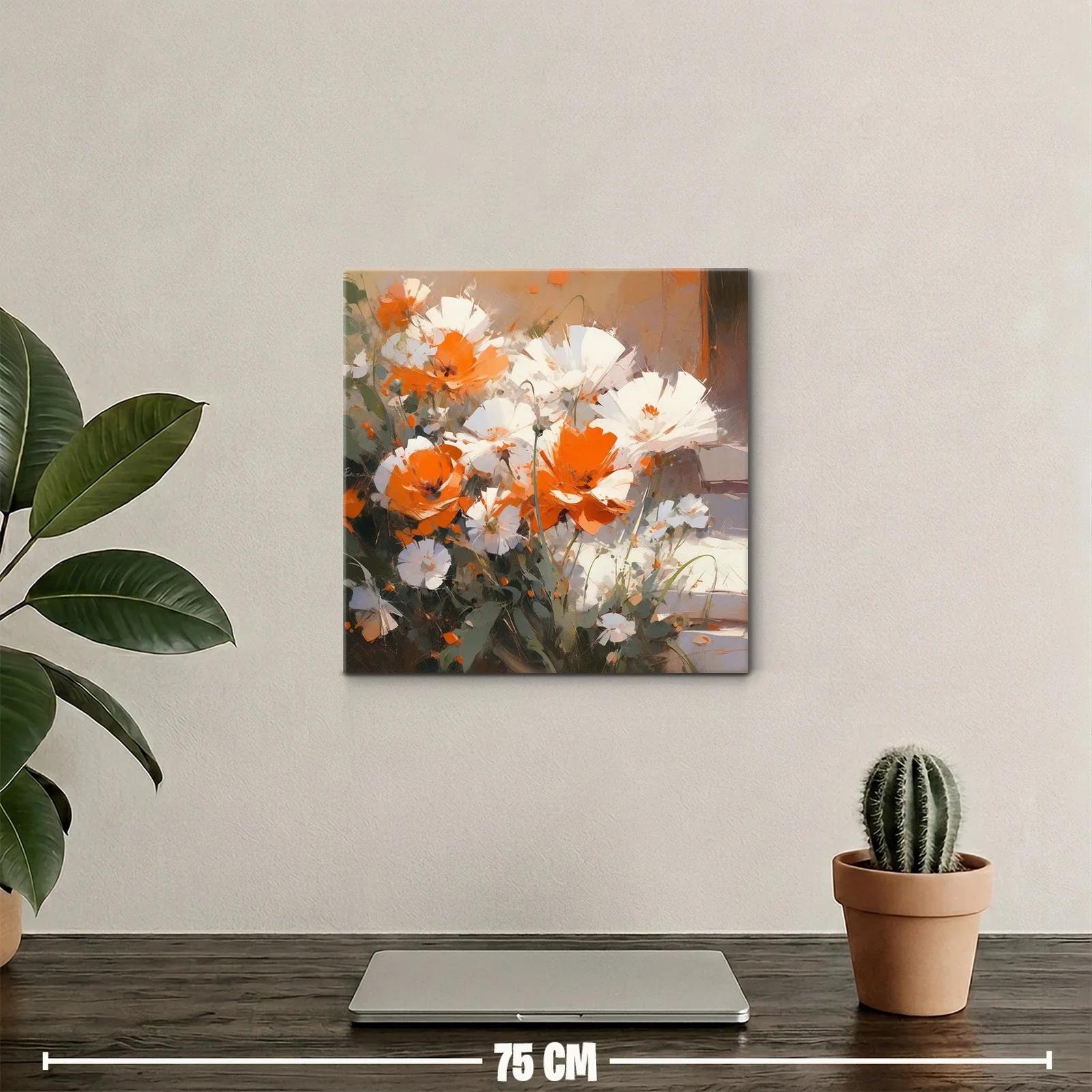 Cuadro de flores blancas y naranjas con estilo moderno — miniatura 2
