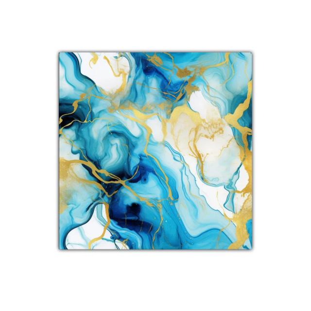 Arte abstracto con tonos azules y detalles dorados