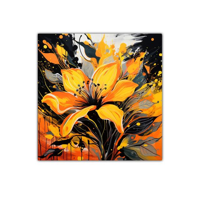 Flor vibrante con explosión de tonos naranja y negro