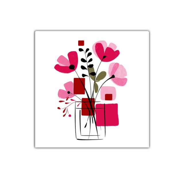 Cuadro decorativo de flores abstractas en tonos rosas y rojos