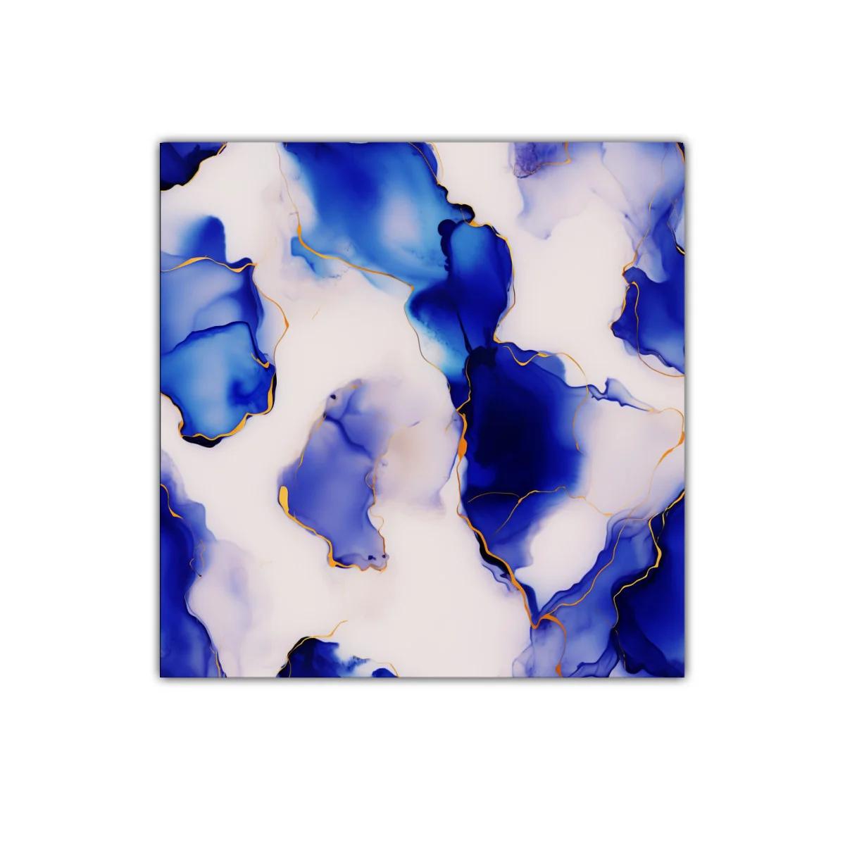 Cuadro decorativo con formas abstractas en tonos azules y dorados — imagen principal