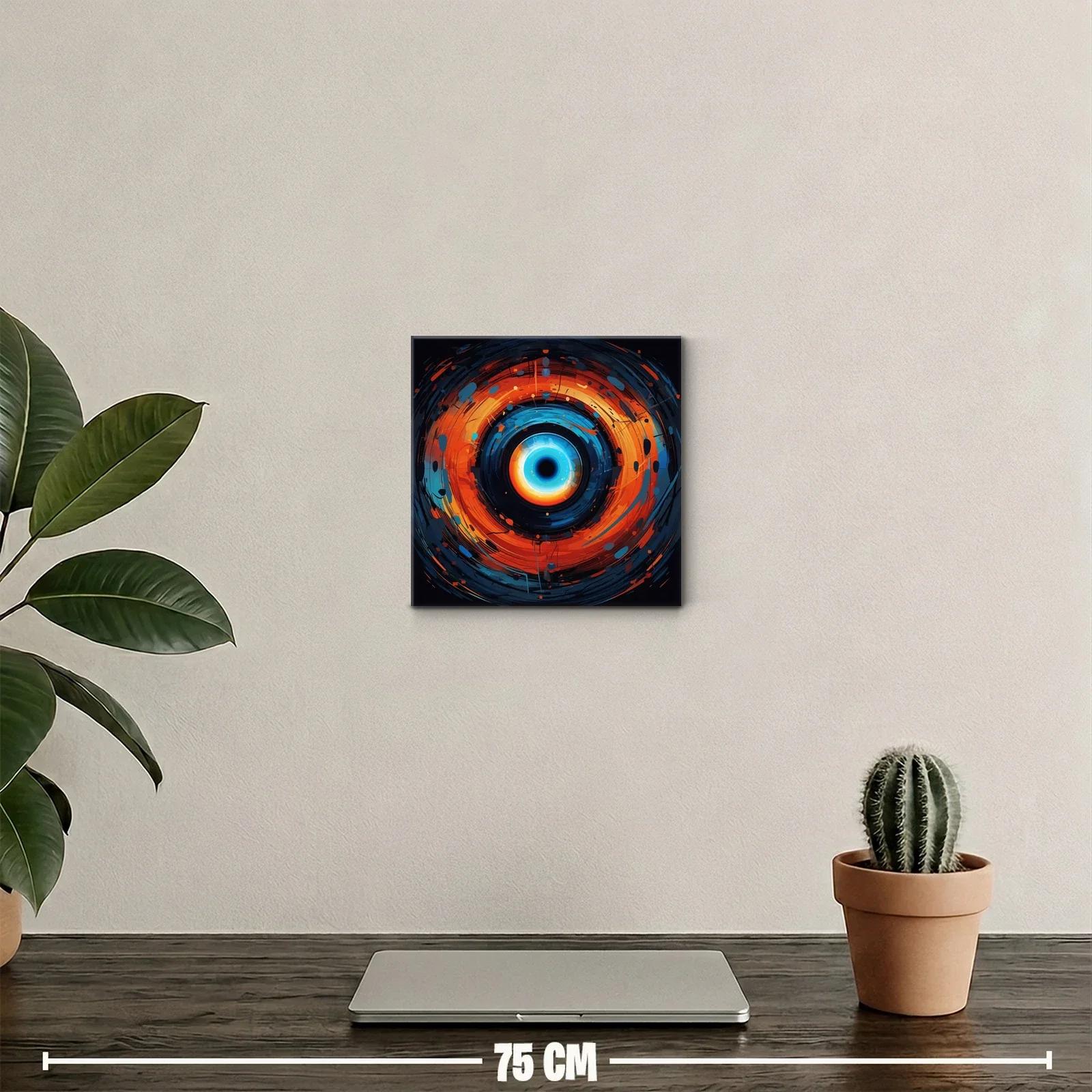 Cuadro abstracto con espiral vibrante en tonos azules y naranjas — miniatura 2