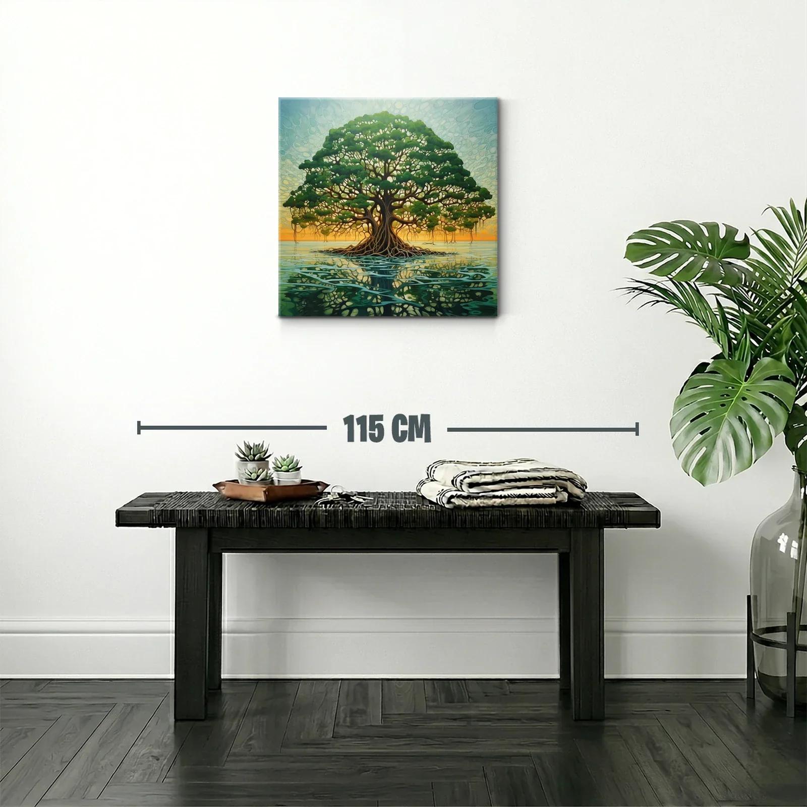 Esplendoroso árbol sobre aguas en luz cálida del atardecer — miniatura 2
