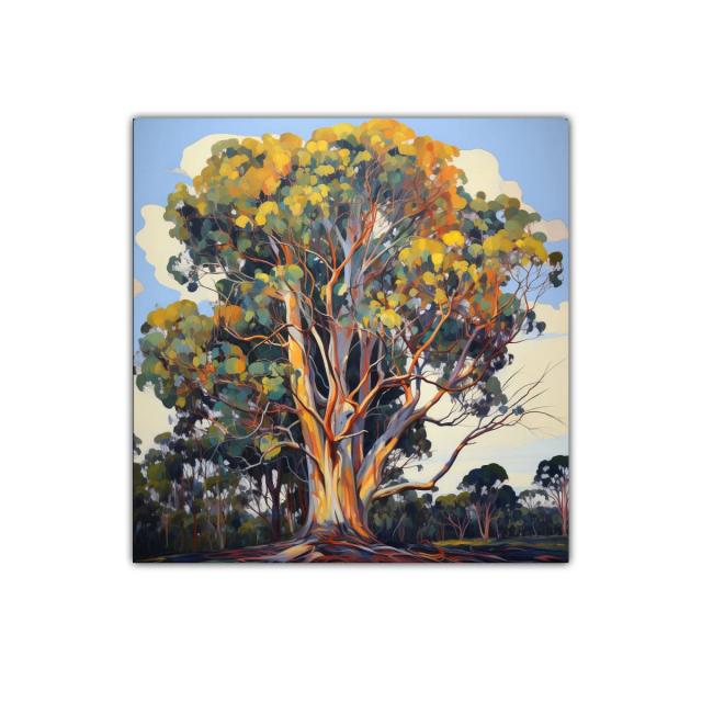 Árbol majestuoso con tonos cálidos y vibrantes