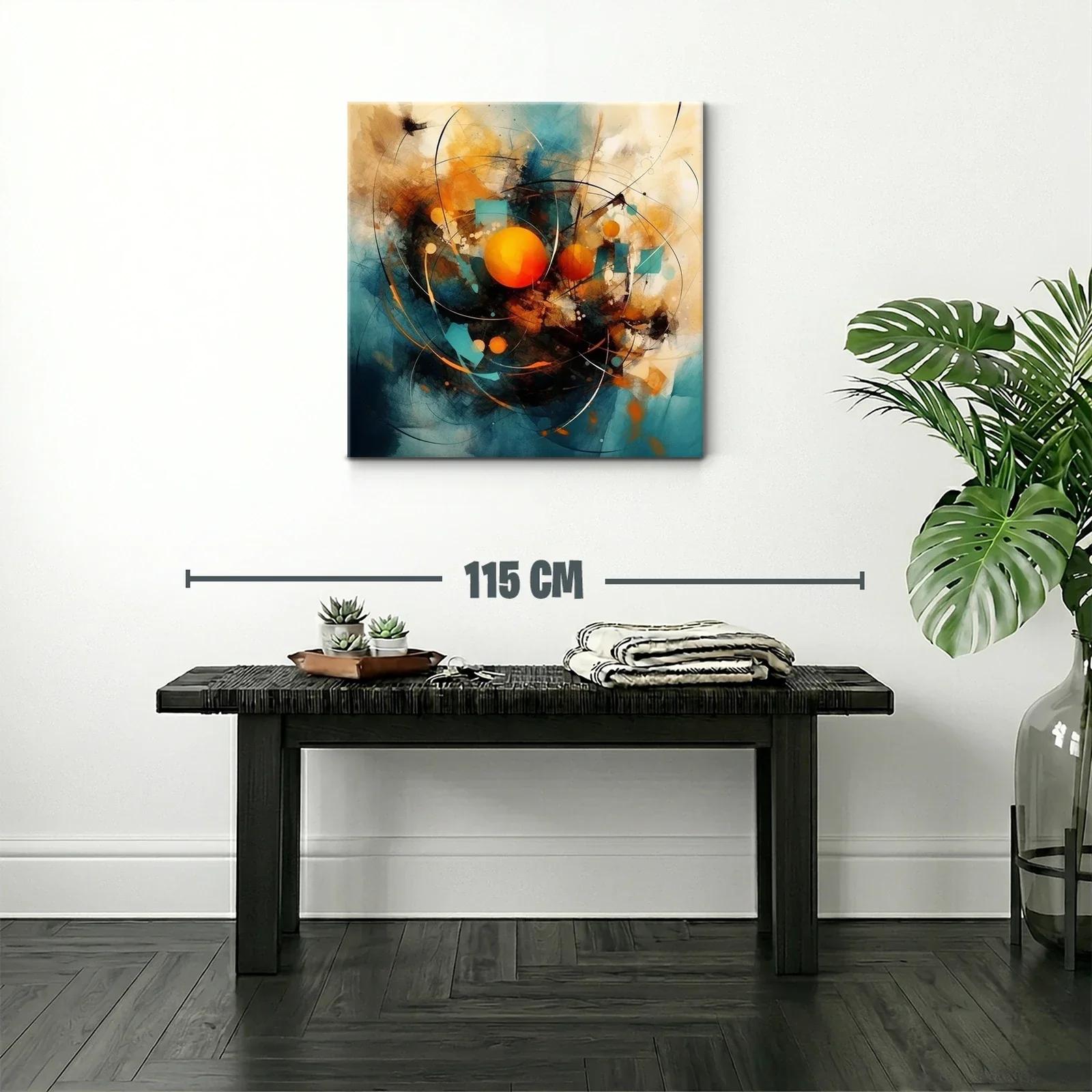 Cuadro abstracto con esferas naranjas y tonos azules — miniatura 2