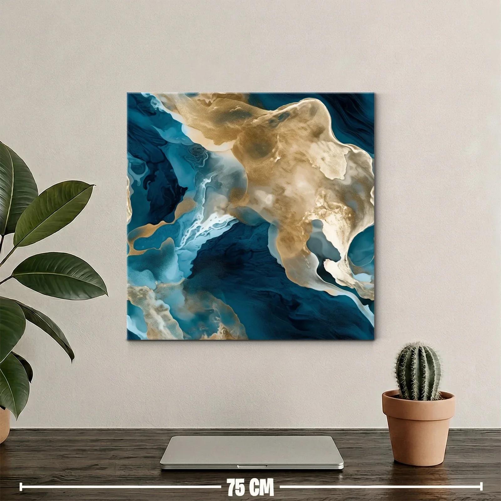 Cuadro abstracto con tonos dorados y azules intensos — miniatura 2