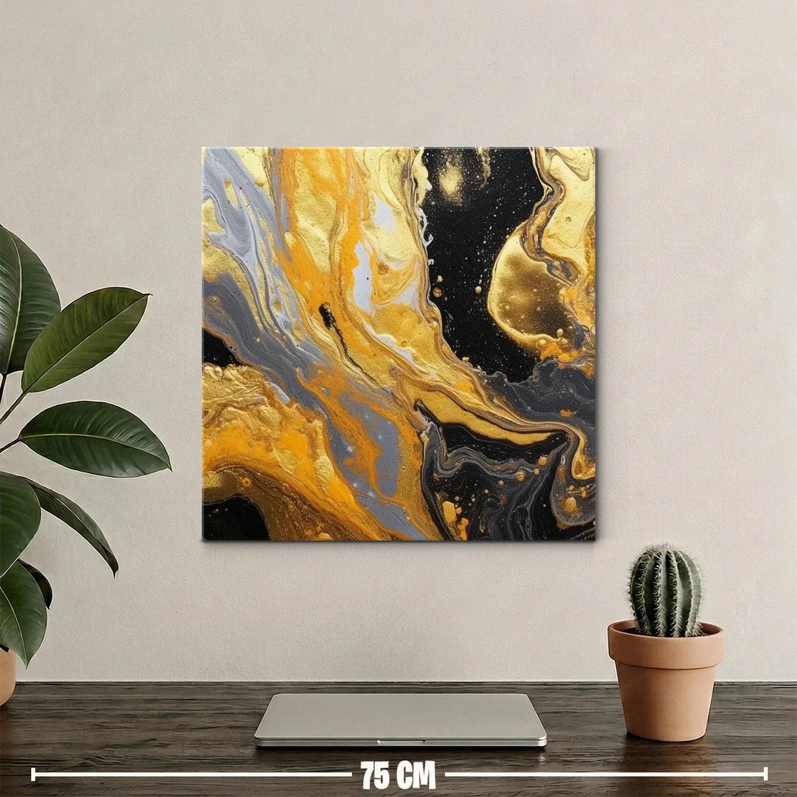 Cuadro abstracto con vibrantes tonos dorados y negros — miniatura 2