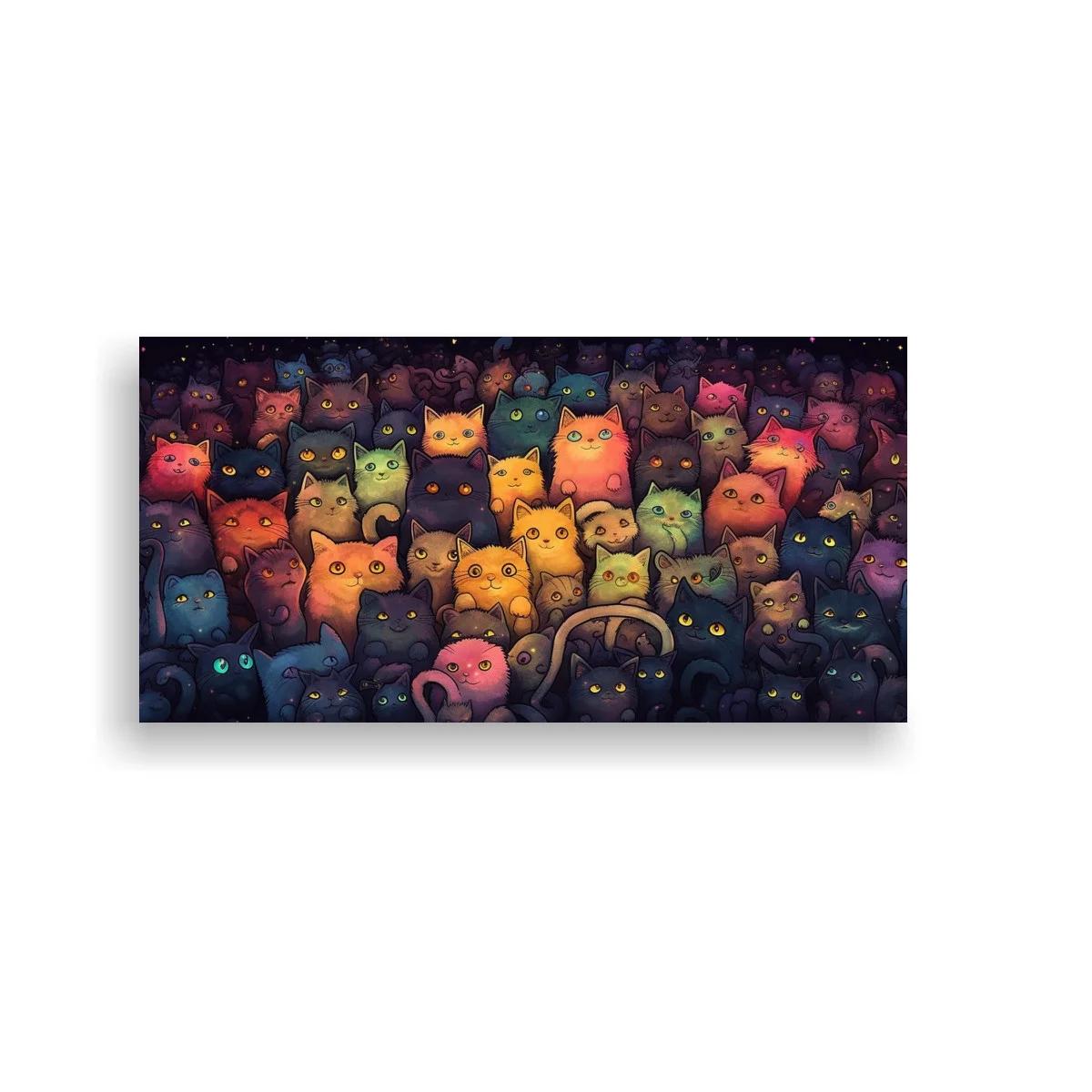 Cuadro multitud de gatos de colores con caras superpuestas