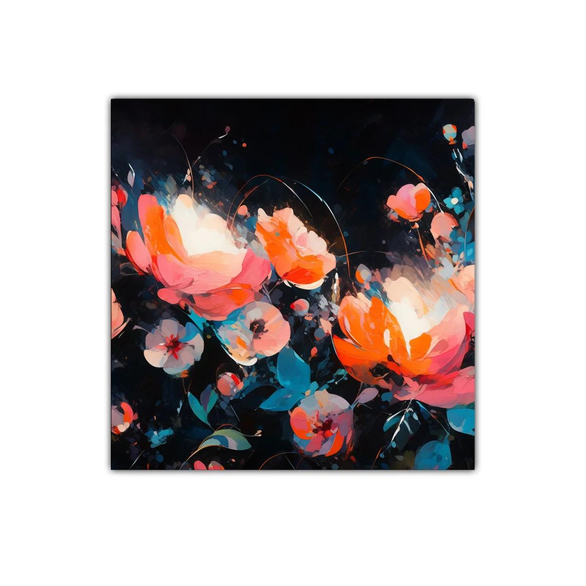 Cuadro floral vibrante con colores intensos y contrastes