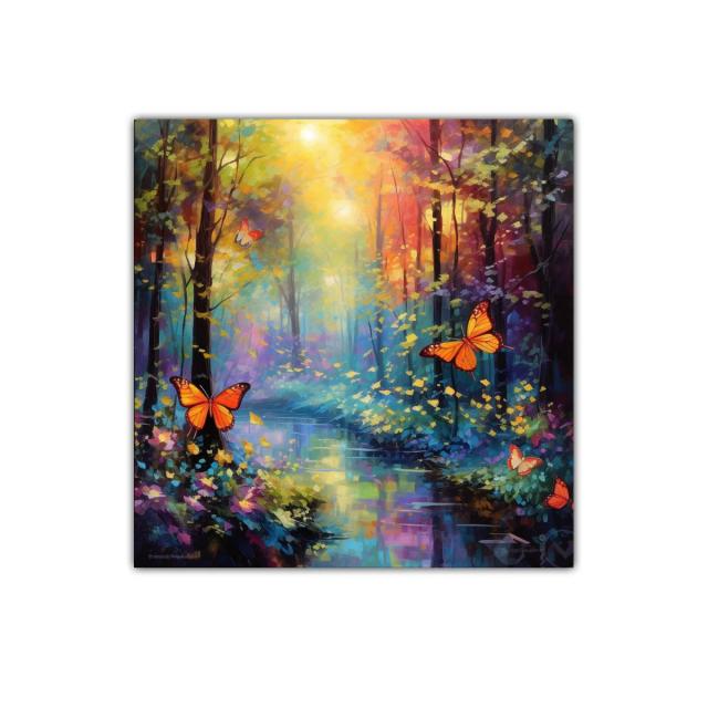 Bosque mágico con mariposas en colores vibrantes