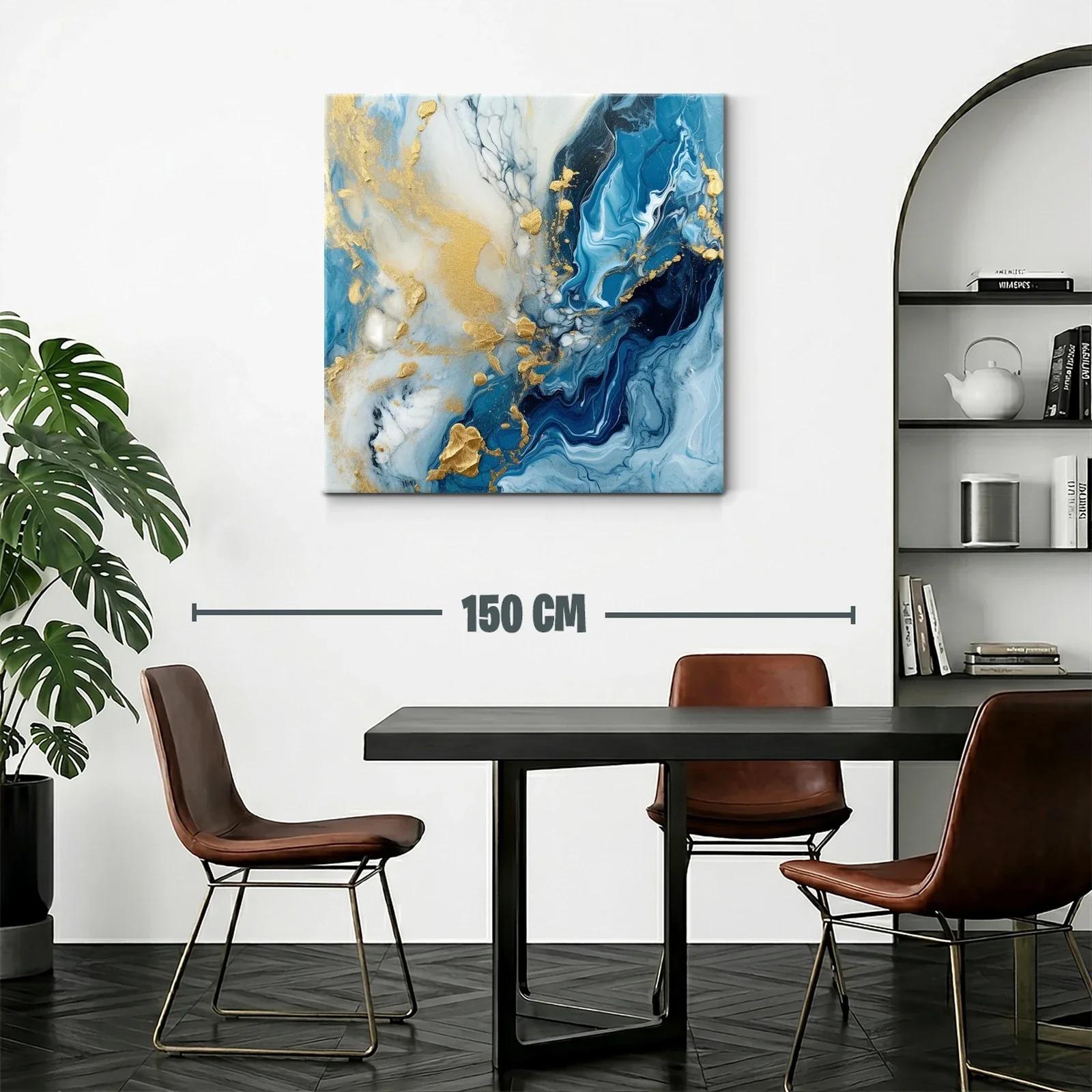 Cuadro abstracto con tonos azules y dorados elegantes — miniatura 2