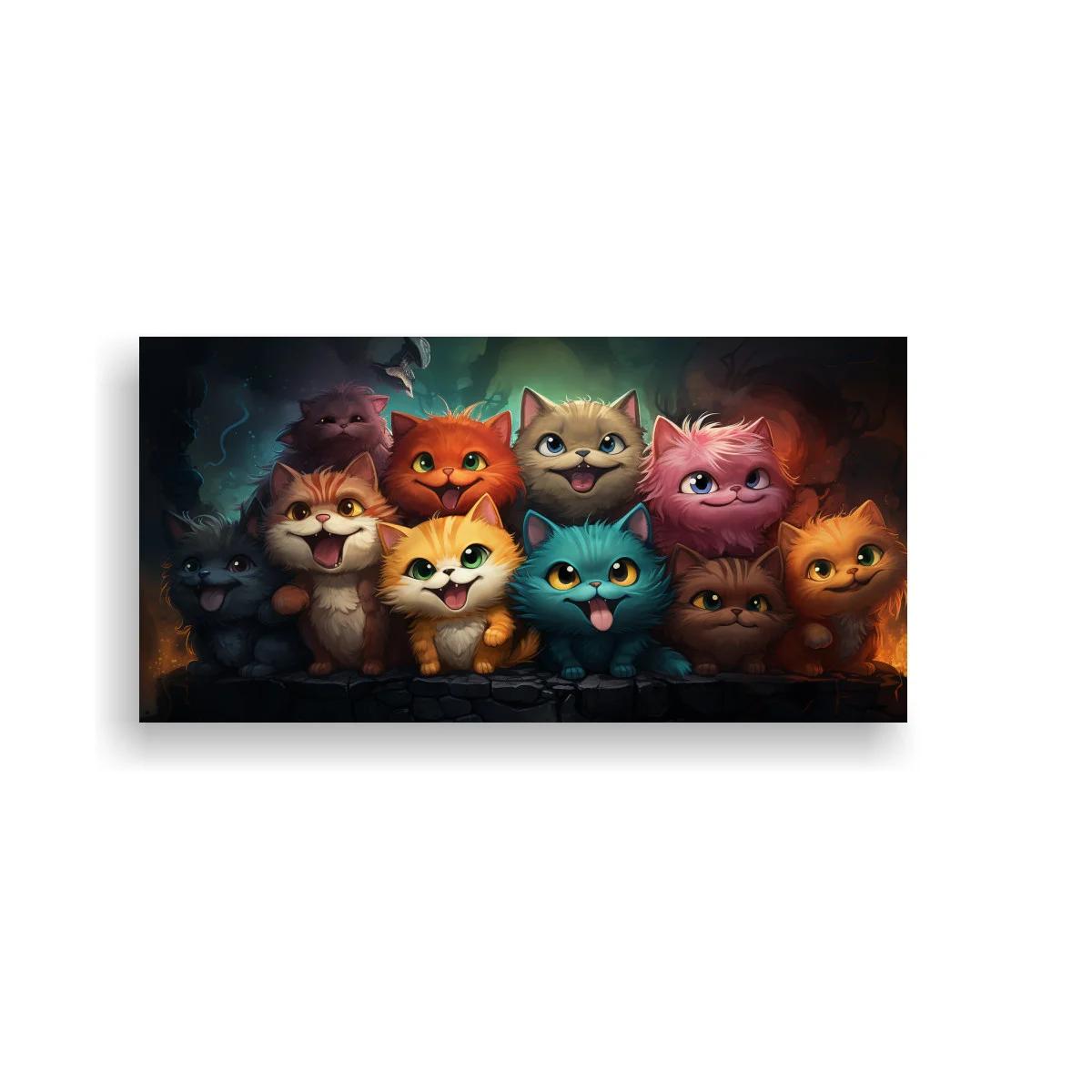 Cuadro grupo de gatos caricaturescos asomándose juntos