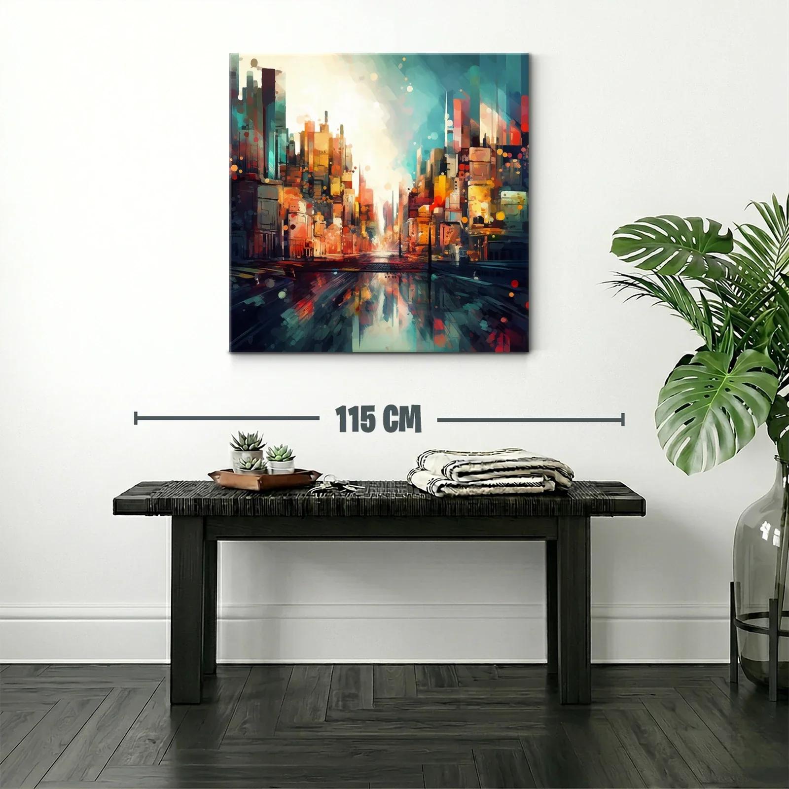 Cuadro urbano con luces vibrantes y reflejos intensos — miniatura 2