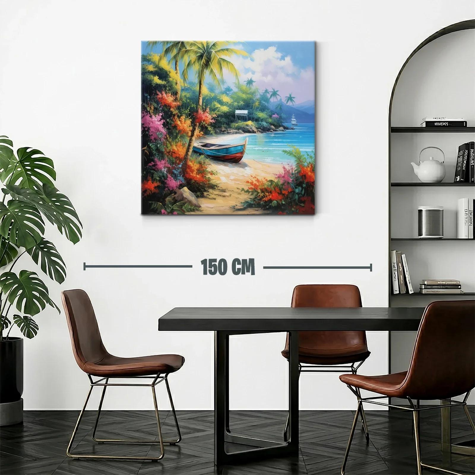 Paisaje tropical con barca en playa paradisíaca y flora vibrante — miniatura 2