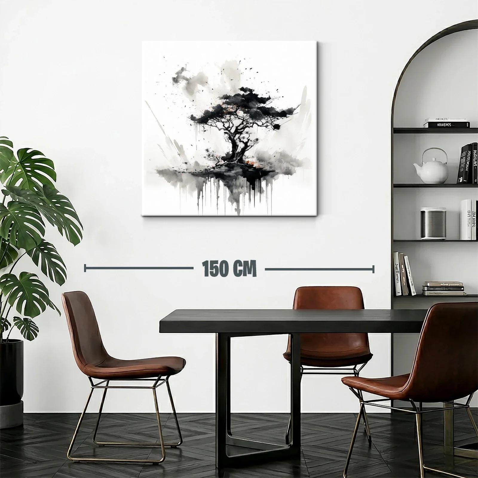 Árbol abstracto en tonos grises y negros con detalles naranjas — miniatura 2