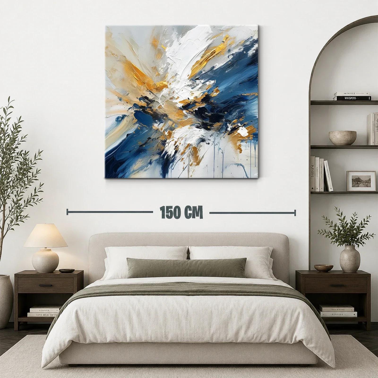 Cuadro artístico abstracto en tonos azul, dorado y blanco — miniatura 3
