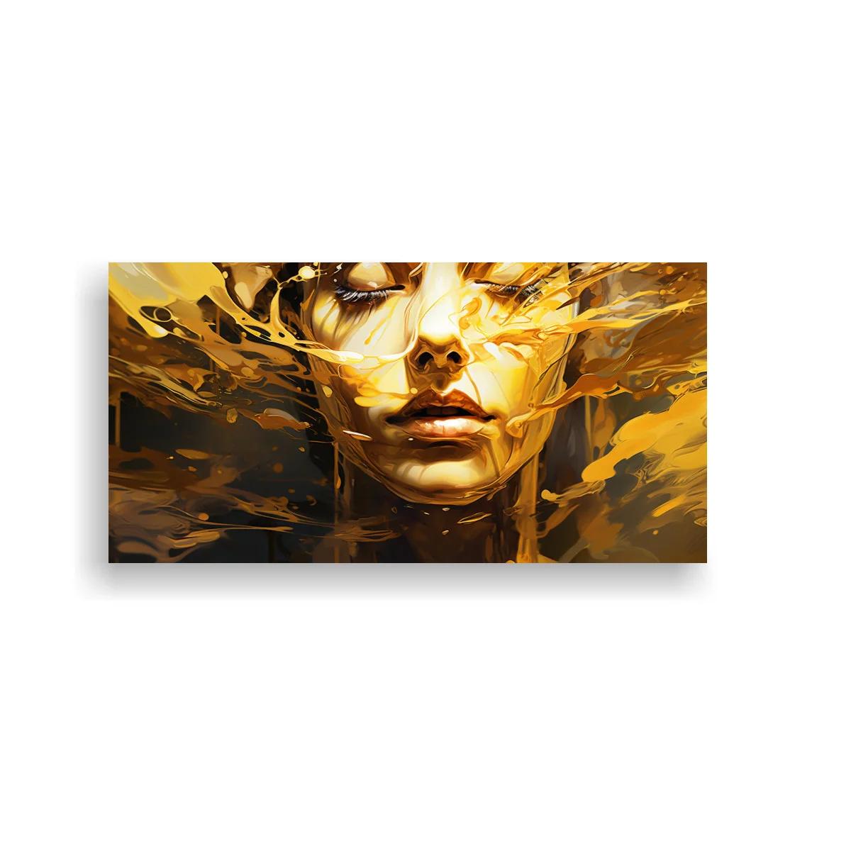 Cuadro rostro de mujer dorado con pintura derramada