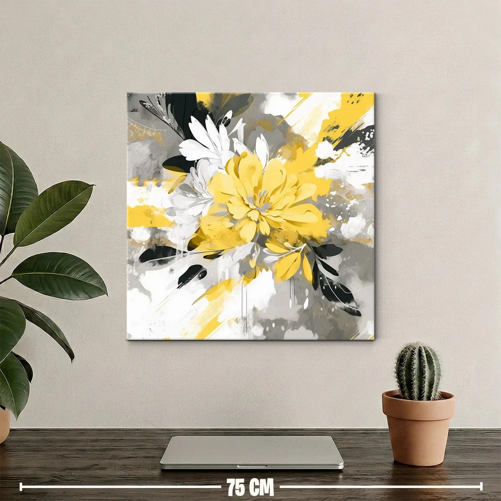 Flor Abstracta en Amarillo Gris y Blanco Moderna y Vibrante — miniatura 2