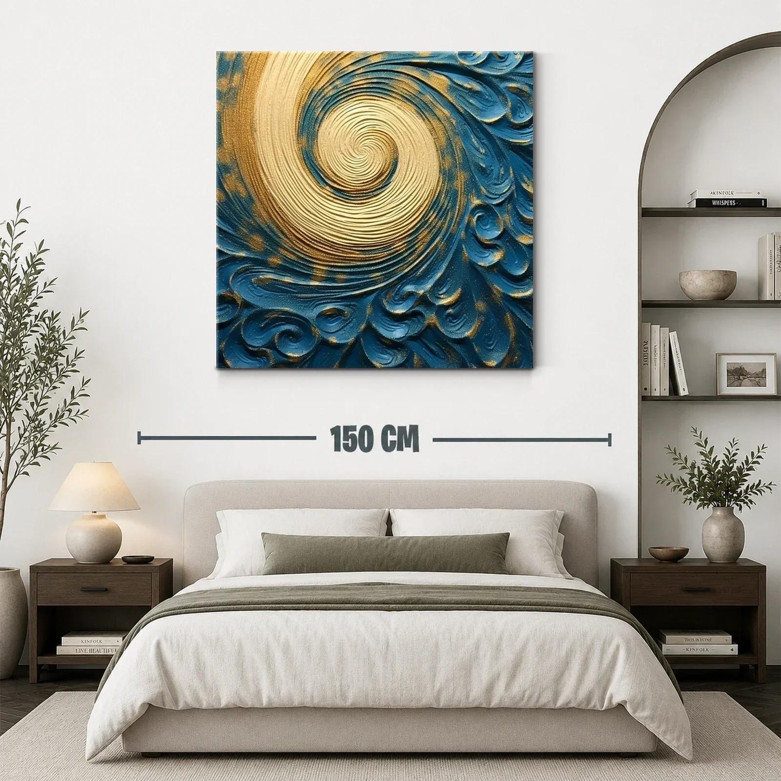 Remolino dorado en fondo azul con relieve artesanal — miniatura 3