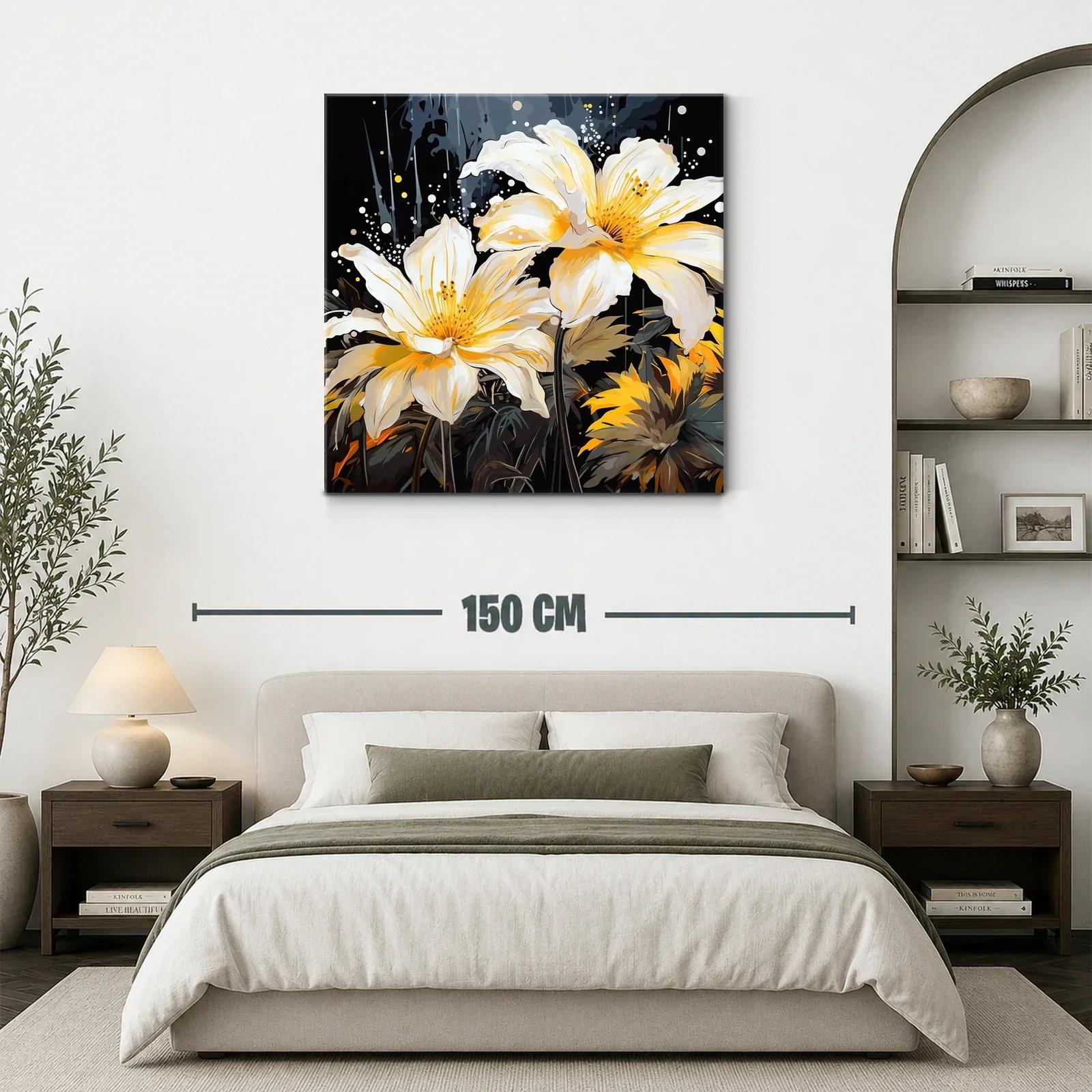 Flores luminosas en tonos amarillos sobre fondo oscuro — miniatura 3