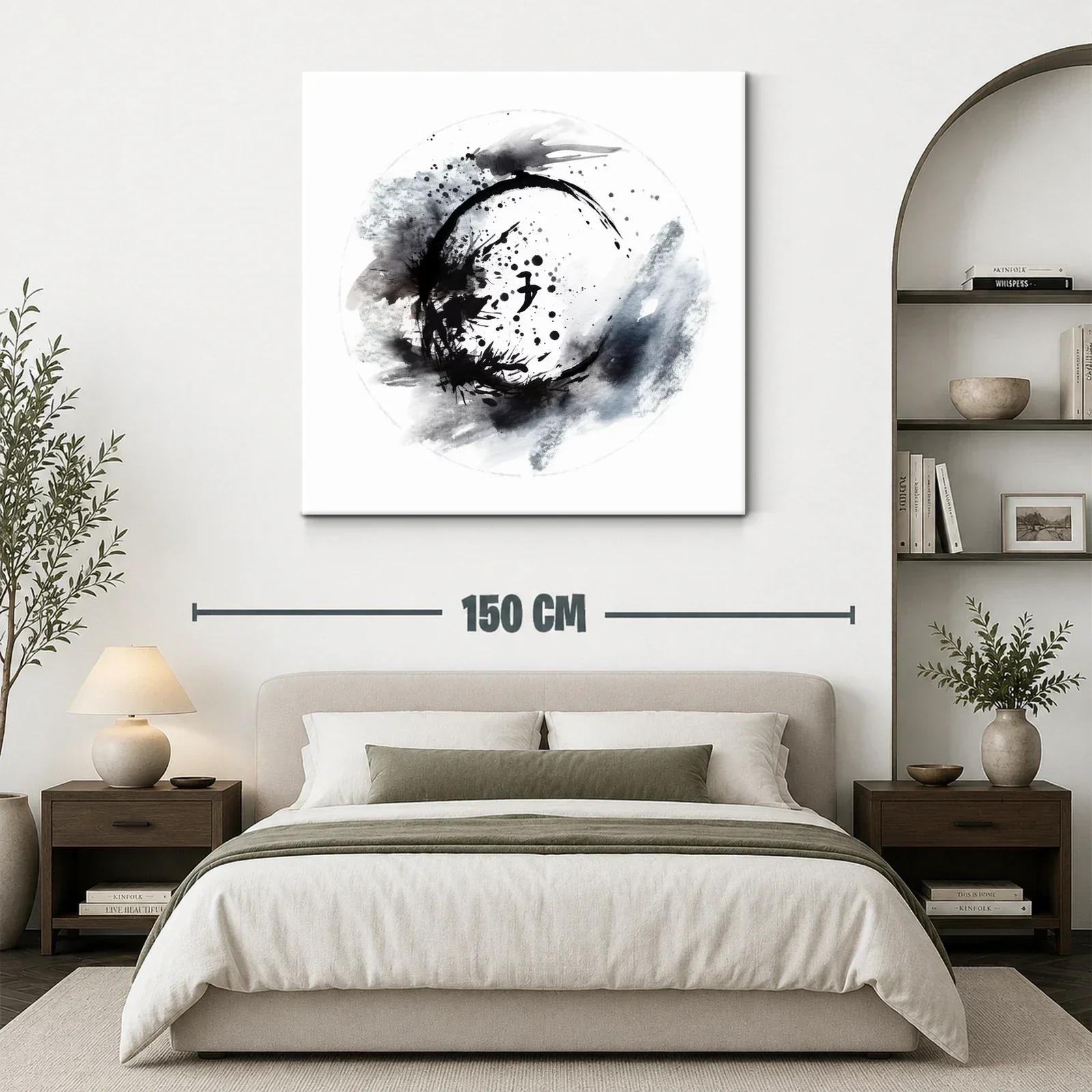 Cuadro abstracto en negro y gris con formas circulares — miniatura 3